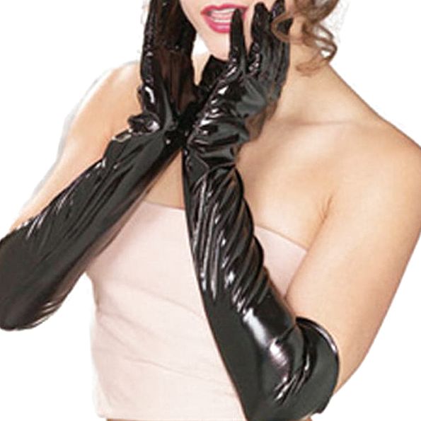 Womens Long Leather Sexy Gloves
